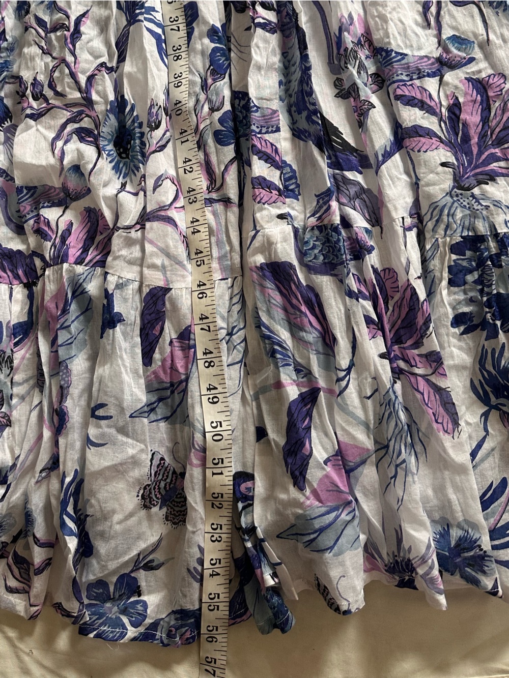 Banjanan White Maxi Dress with Blue Floral Print 100% Cotton Gladys - Picture 13 of 14